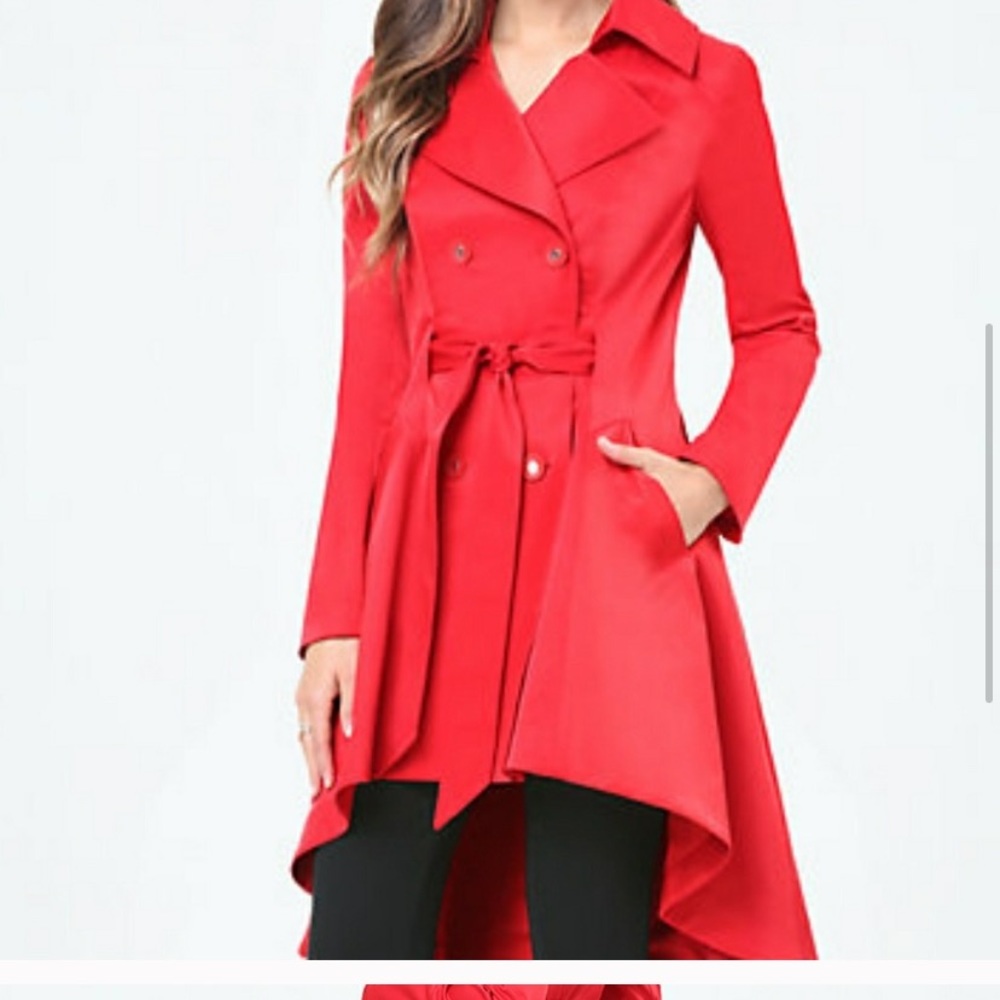 bebe Red Asymmetrical Trench Coat